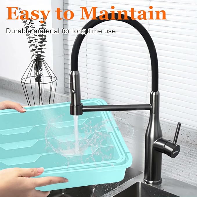 Silverware Organizer - Expandable Silverware Drawer Organizer Adjustable Drawer Organizer, Silverware Tray for Drawer15.2"x 19" Cutlery Drawer Organizer, Kitchen Organizers Storage, Turquoise