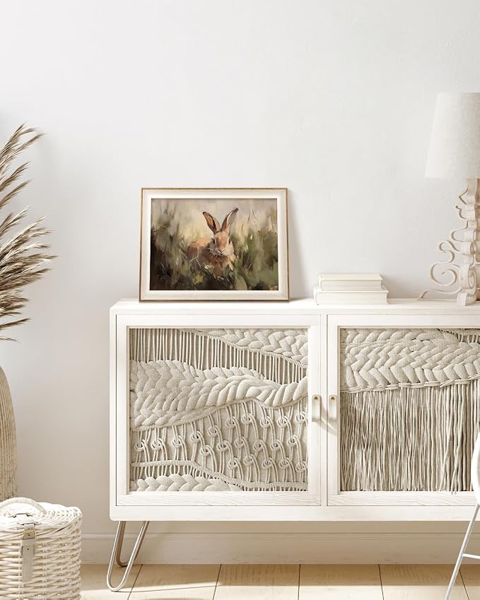 VIYYIEA Framed Wall Art for Living Room, Rabbit Canvas Prints Vintage Home Decor, Animals Painting Picture Bathroom Wall Decor, Easter Gifts for Friends or Family -【Silly Bunny】-(16L x 12W)