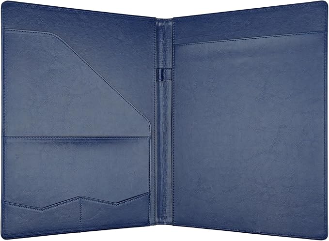 Professional Padfolio Portfolio Binder, Faux Leather Interview Resume Folder, Letter Size A4 Legal Writing Pad Holder, Document Organizer for Business School Office Conference (Blue)