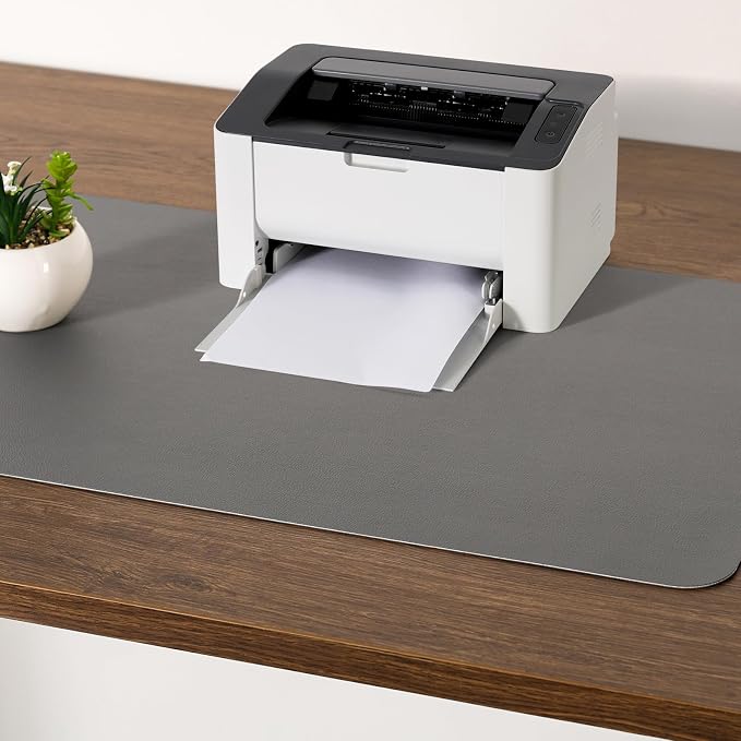 Dual Sided Desk Pad Faux Leather Desk Mat Large Mouse Pad | Desk Pad Protector Non-Slip Waterproof Desk Mouse Pad for Writing Desk, Office, Home(White Gray 23.6"X13")