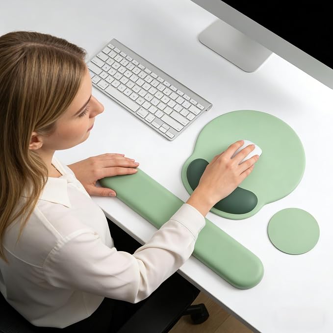 Mouse Pad with Keyboard Wrist Rest,Ergonomic Mouse Pad Wrist Support PU Base with Coaster,Mousepad with Nonslip Base for Computer Laptop Keyboard Home&Office