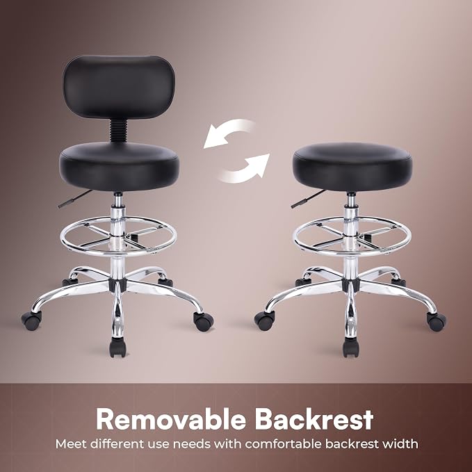 SUPERJARE Drafting Chair with Back, Set of 4, Swivel Barstools, Adjustable Height Rolling Stool with Footrest, Standing Desk Chair for Counter Height Desk, Shop, Home & Kitchen, Clinic & Studio, Black