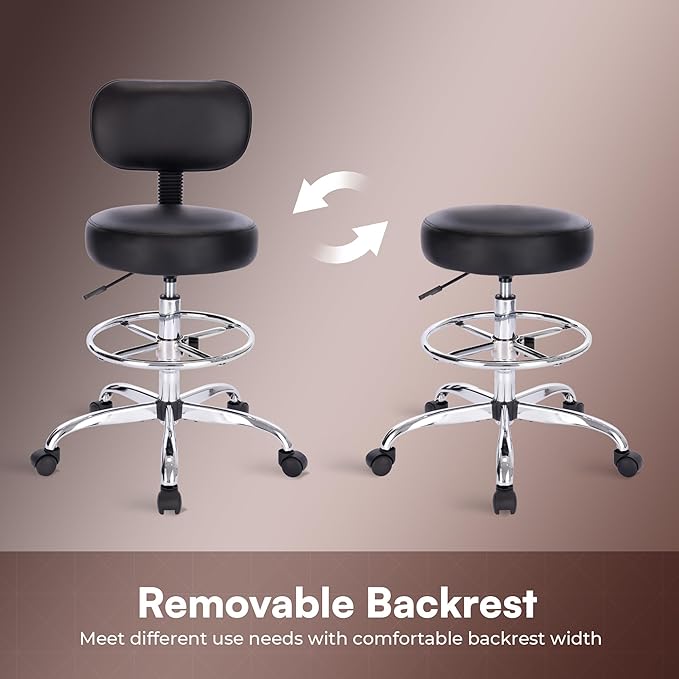 SUPERJARE Drafting Chair with Back, Set of 3, Swivel Barstools, Adjustable Height Rolling Stool with Footrest, Standing Desk Chair for Counter Height Desk, Shop, Home & Kitchen, Clinic & Studio, Black
