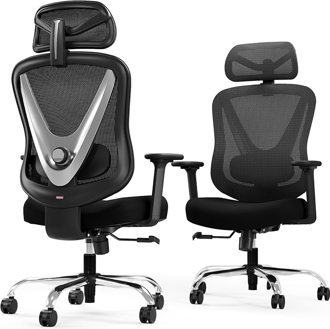 HOLLUDLE Ergonomic Mesh Office Chair - 3D Adjustable Lumbar Support & 3D Armrests, V-Shaped Back, Adjustable Desk Chair for Office & Home, Black