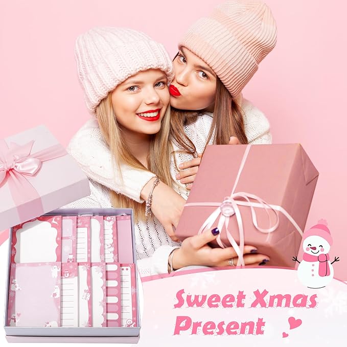 12 Pcs Christmas Sticky Notes Pink Christmas Notepad Santa Snowflake Snowman Self Adhesive Memo Pads Xmas Gift Cute Decorative Notepad Winter Party Favor for Office Winter Holiday Gift