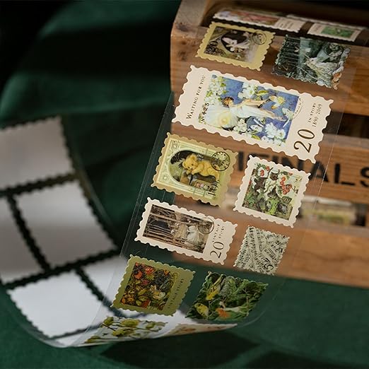 Washi Tape Set Decorative Masking Tapes Vintage Craft Tapes for Journaling Junk Journal Craft Scrapbook DIY Gift Wrapping (Retro Stamp)