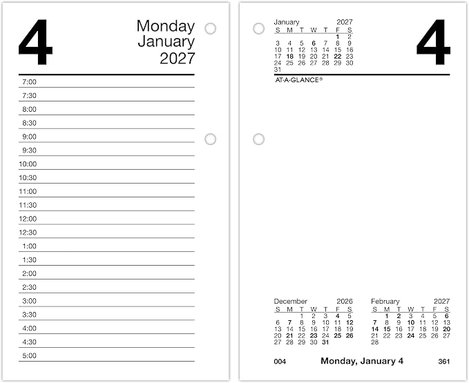 AT-A-GLANCE 2027 Desk Calendar Refill for E1700 Base, Daily Desk Pad Refill, 3.5" x 6", Standard, Loose-Leaf (E7175027)
