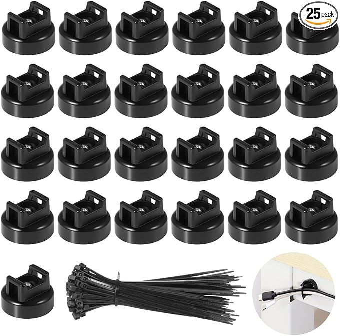 Magnetic Cable Zip Tie Mounts, 25 Pcs Magnets with 100 Pcs Cable Zip Ties, Multipurpose Magnetic Cables Holder for Cables Management, Wire Management Bases