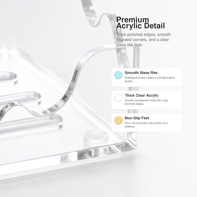3x3 Inch Scalloped Acrylic Sticky Note Holder, Clear Cute Post It Note Dispenser, Notepad Holder with Wave Design, Thick Acrylic Desk Organizer for Office, Home, Dorm, Classroom (Crystal Clear)