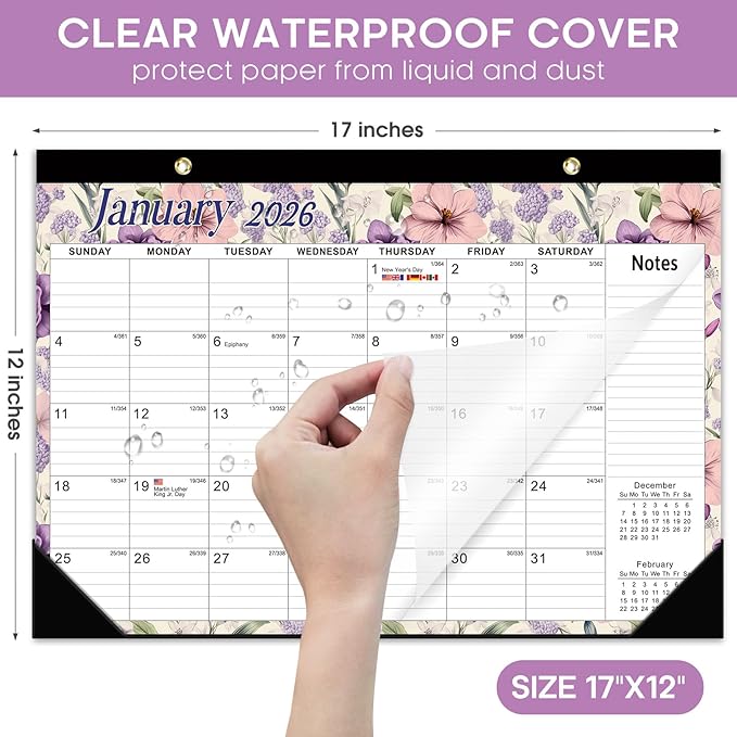 Desk Calendar 2026, 18 Months Calendar Runs from January 2026 to June 2027 - Large 17" x 12" Desktop/Wall Monthly Calendar for Home School, or Office - Vintage Floral