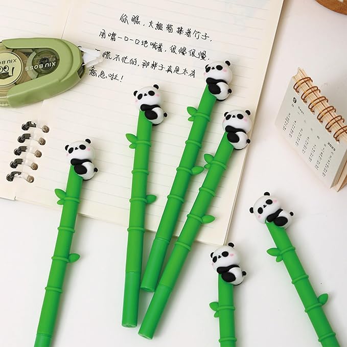 6 Pcs Cute Panda Pens Black Ink Gel Pens 0.5mm Smooth Writing Pen Green Bamboo Shaped Pen for Women Men Office School Supplies (6Pcs Panda)