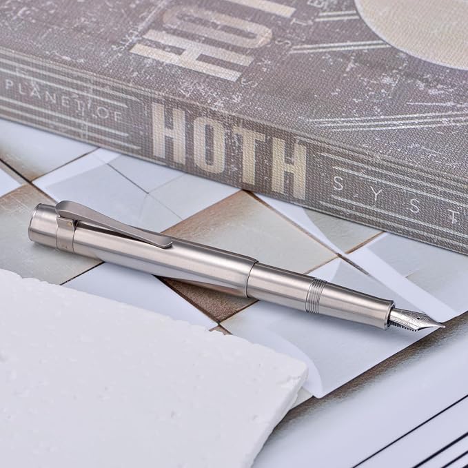 HONG DIAN M2 Titanium Mini Fountain Pen, Extra Fine Soft Nib & Sleek Shape Metal Short Pocket Travel Pen (Titanium Gray)