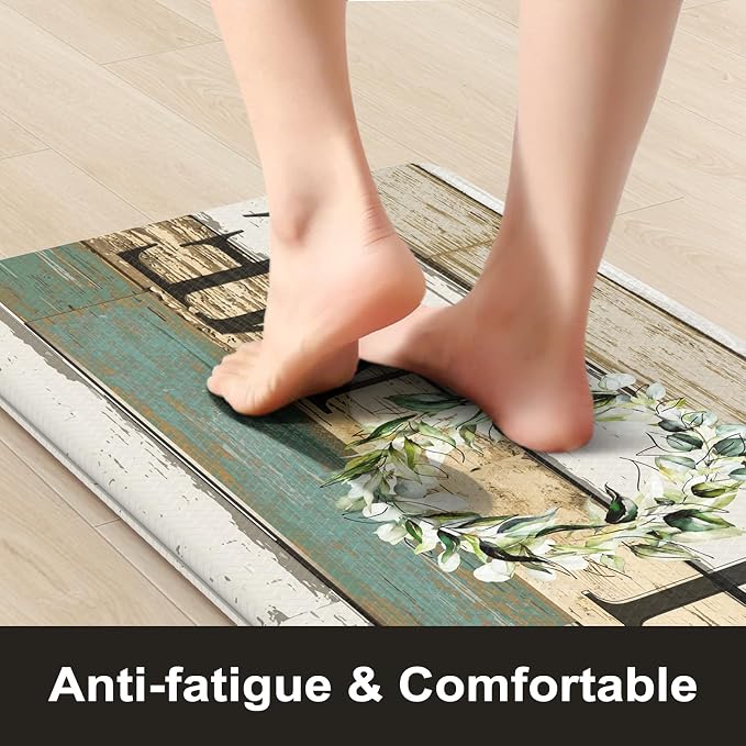 KIMODE Farmhouse Kitchen Runner Rug,17.3" x 59" Anti Fatigue Kitchen Mats for Floor Cushioned,Non-Skid Waterproof Comfort Thick Kitchen Floor Standing Mat for Front Sink,Laundry Room,Home