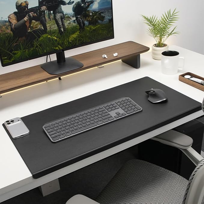 Edge-Locked Leather Desk Pad, Desk Blotter with Full Grip Fixation Lip, Waterproof Large Office Table Mat, Non-Slip Laptop Mouse Pads for Work Typing Writing (Black,47.2"x23.6")