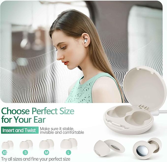 Ear Plugs for Sleeping Noise Cancelling, Hearing Protection Soft and Reusable Silicone Earplugs for Motorcycle, Trip, Swimming, Work, Noise Sensitivity, Study, Snoring 8 Eartips in XS/S/M/L (White)