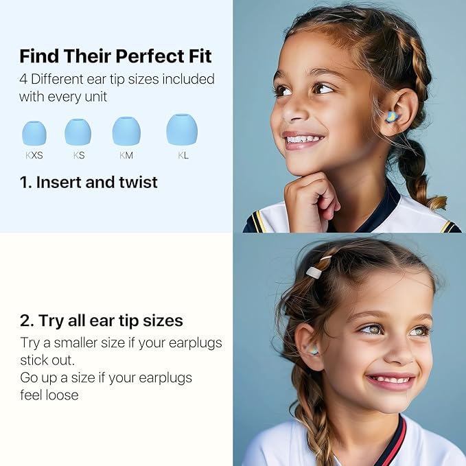Kids Ear Protection Kids Ear Plugs (6-12yrs) - Reusable Everyday Noise Relief for Child Adult with Small Ear Canal, for Focus, Anxiety, Stress, School, Home, Playtime –26 dB Noise Reduction Earplugs