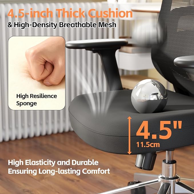 Ergonomic Office Chair, Home Office Desk Chairs, 3D Lumbar Support High Back Desk Chair, Comfortable Computer Chair & Gaming Chair for Office & Home - Black