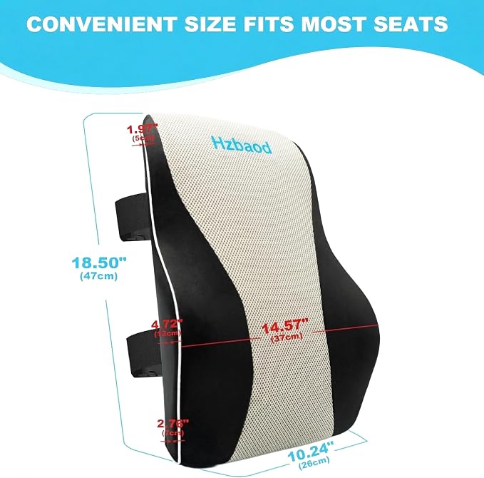 Lumbar Support Pillow for Office Chair - Back Pain Relief, Improve Posture, Double Adjustable Straps