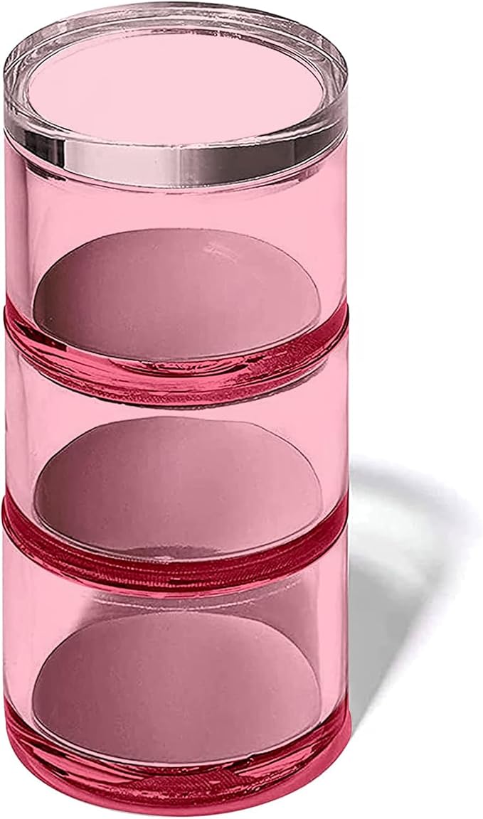 3-Tier Stackable Acrylic Holder- Stylish Desk Organizer and Storage for Office or Home – Transparent Round Design, Pink with Silver Metal Base