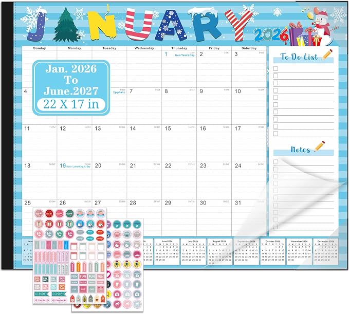 Lateefah Desk Calendar 2026, Large 22'' x 17'' Desk Calendar 2026-2027, 18 Month Desktop Calendars for Home & Office, Use Jan 2026 to June 2027