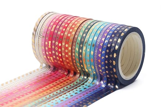 YUBBAEX 24 Rolls Skinny Washi Tape Set Gold Foil Print Decorative Tapes for Arts, DIY Crafts, Journals, Planners, Scrapbooking, Wrapping (Slim 3mm)
