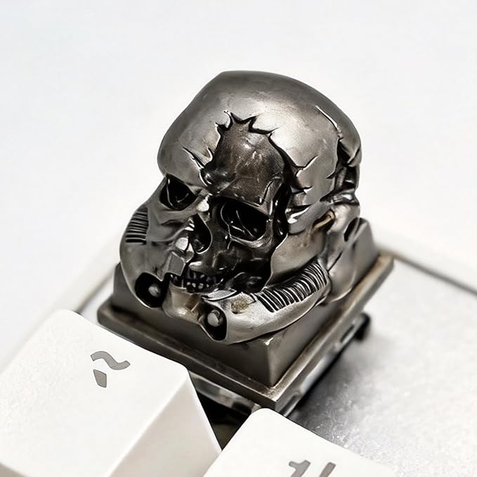 Artisan Skull Keycaps, Custom Cool Retro Cover Caps for MX Mechanical Keyboard, Resin Handmade 1U Single Replacement for Esc Del Arrow Key (Silver Skull)