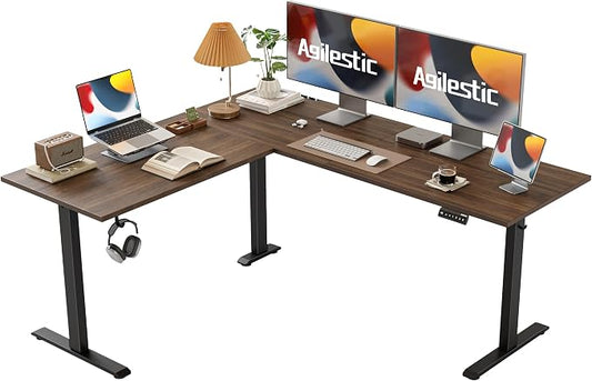 Agilestic L Shaped Standing Desk 63 x 55 inch Adjustable Height, Electric Corner Standing Desk, Sit Stand Computer Table with Splice Board, Dark Walnut