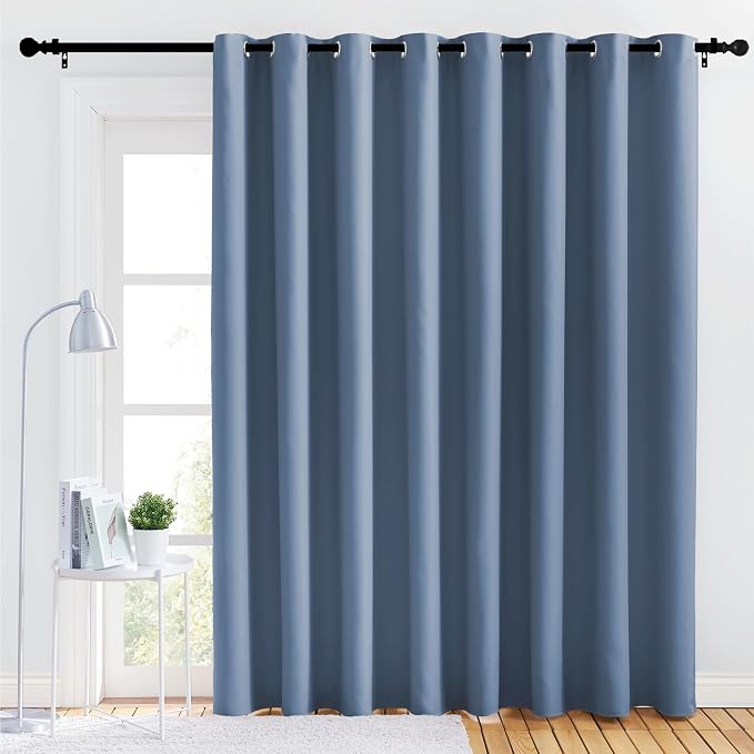 NICETOWN Bedroom Blackout Curtain Panel - (120 inches by 90 inch, Stone Blue, 1 PC) Energy Saving Thermal Insulated Grommet Blackout Drapery for Patio, Room Divider Curtain
