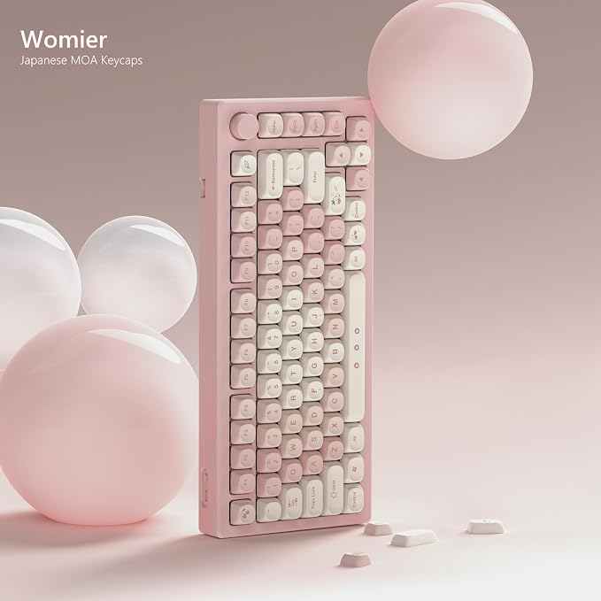 Womier Keycaps - Pink Cute PBT Keycaps MOA Dye-Sublimation 60 65 75 100 Percent, Custom Key caps Set for 61/64/68/84/87/100/104/108 Cherry MX Mechanical Keyboard (Pink)