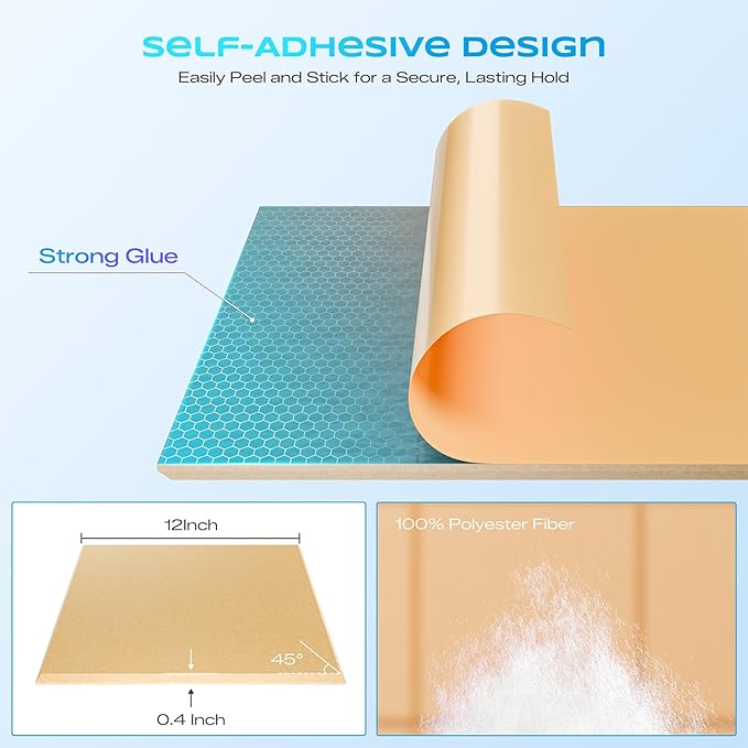 22 Pack Self-Adhesive Acoustic Panels, 12" X 12" X 0.4" High-Density Sound Proof Foam Panels for Walls, Soundproof Wall Panels for Home & Office (Apricot Pink)