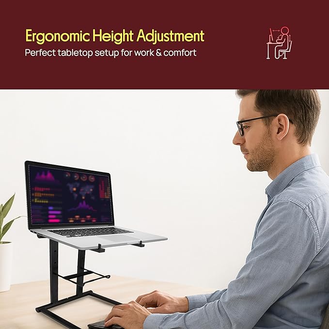 Pyle Portable Folding Laptop Stand - Foldable Laptop Stand with Adjustable Height, Secondary Accessory Tray for iPad, Tablet, DJ Mixer, Workstation, Gaming, Home Use and Carrying Bag Included