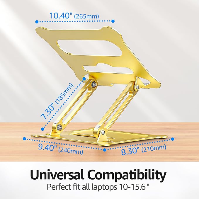 Urmust Laptop Notebook Stand Holder Adjustable Laptop Stand Portable Computer Riser Compatible with MacBook Air Pro HP Dell XPS Lenovo All Laptops 10-15.6"(Gold)