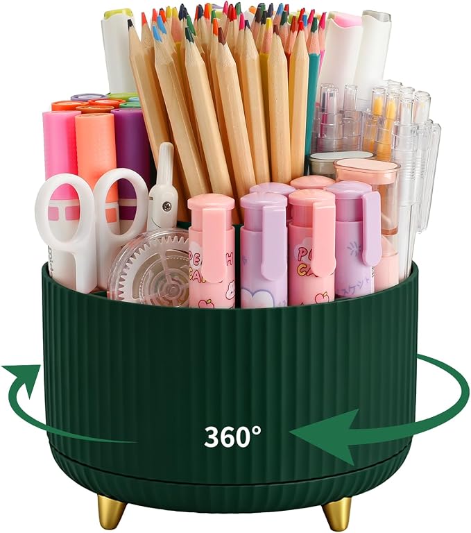 Camelmother 360°Rotating Pen&Pencil Holder For Desk With 5Slots Cute Office