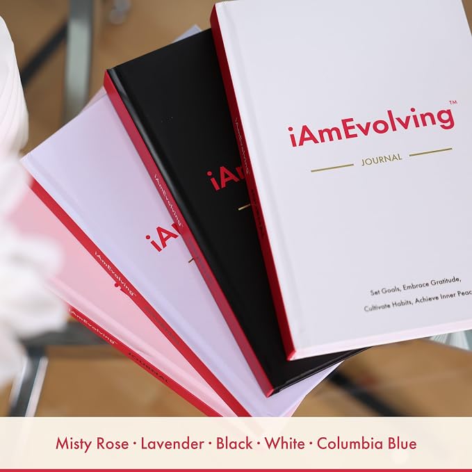 Daily Gratitude, Goal Setting & Habit Tracker Journal for Women & Men with 9-Point Emotional Wellness Scale — iAmEvolving™ 288-Page Hardcover Personal Growth Planner (Misty Rose Cover)