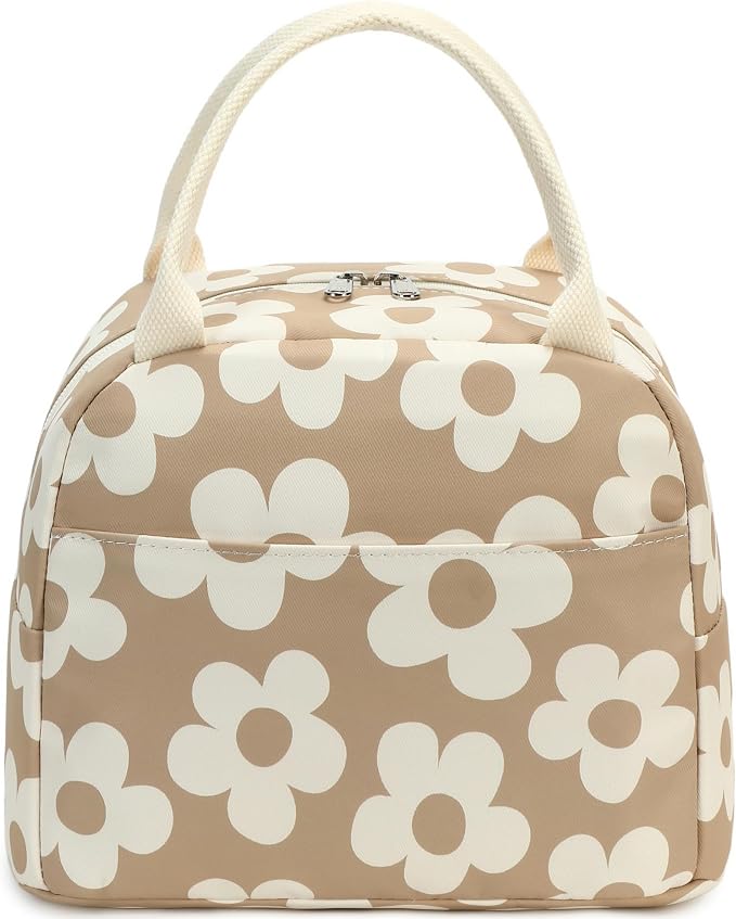 Bluboon Teens Backpack Set Girls School Backpack Lunch Box Pencil Bags Student Bookbags 3 in 1 (Beige Large Flower 157 Brown)