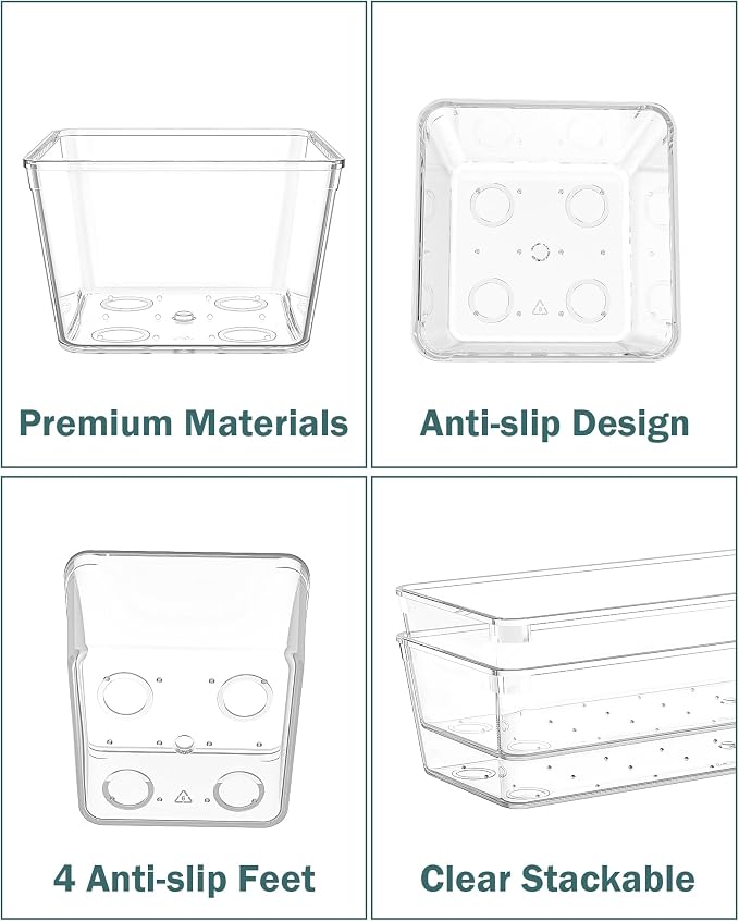 55Pcs Clear Plastic Drawer Organizers Set, 4size makeup drawer organizer trays for vanity,desk,bathroom,office,nightstand,gadgets for kitchen drawer, Versatile drawer divider storage bins