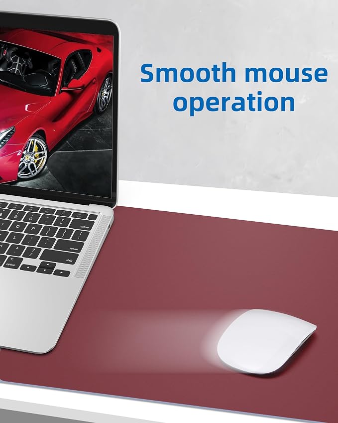 Leather Desk Pad Protector, Mouse Pad, Office Desk Mat, Non-Slip PU Leather Desk Blotter, Large Desk Mat, Waterproof Keyboard Mat for Office/Home/Decor (Burgundy Red, 48" x 17")