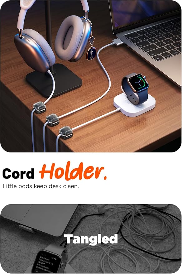 Cable Clips,8 Pack Cord Holder Cord Organizer [1s Lock & Strongest Adhesive] Spring Cord Clips Phone Charger Wire Desk Cable Management Nightstand Home Office School Decor Women Cute Desk Black
