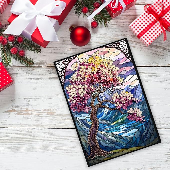 FRANDEK Color Tree Diamond Art Painting Notebook Handmade DIY A5 50 Pages Gem Art Kit, Crystal Rhinestone PU PU Journal for Creative Writing Sketching, Birthday Holiday Back To School Gift for Adults