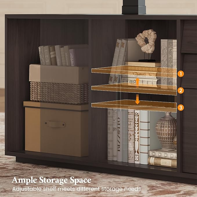 L Shaped Electric Standing Desk with 3 Drawers and Power Outlet, 55.1" x 47.2" Height Adjustable Home Office Executive Desk with File Cabinet and Storage Shelves, Modern Large Business Computer Table