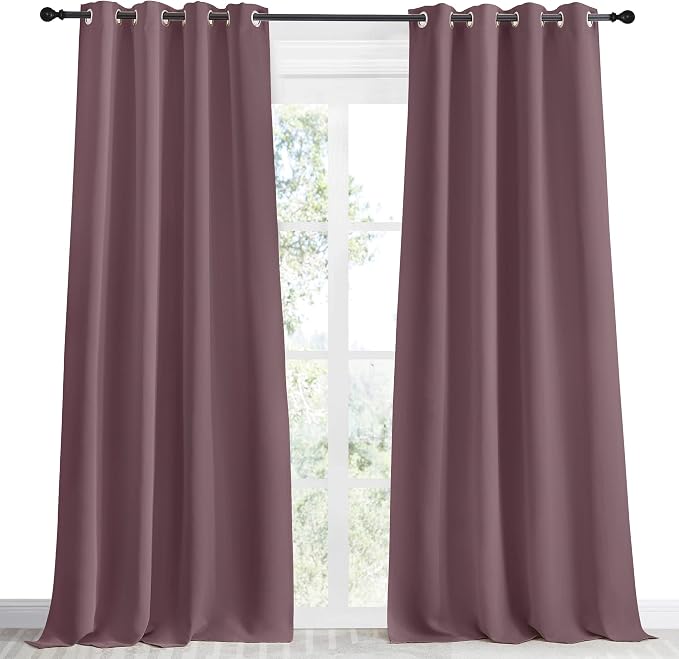 NICETOWN Kitchen Blackout Window Curtain Panel, Dry Rose, 1 Panel, 55 by 96 inches Long, Home Fashion Thermal Insulated Solid Grommet Room Darkening Drape for Apartment