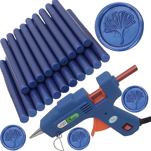 Wax Seal Gun Kit Sealing Wax Sticks 20P with Glue Gun,5pcs Waxing Seal Stamp, 2 Color Marker Pens Atopbb Navy Blue 20Pcs Sealing Wax Sticks with Glue Gun Great for Wax Seal Stamp(20, Ocean Blue)