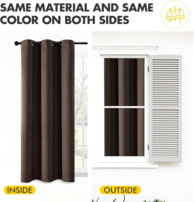 MIULEE Blackout Curtains for Bedroom Living Room 2 Panels, Thermal Insulated Room Darkening Drapes Grommet Noise Reducing Light Blocking Window Treatments 63 Inches Long 40x63 Inch Chocolate Brown