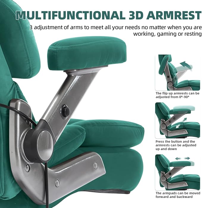 VUZI 700LBS Large Heavy Duty Office Chair with 3D Flip Arms, Big and Tall Plus Size Fabric Executive Desk Chairs, High Back Extra Wide Computer Chair with Adjustable Lumbar Support, Sturdy Metal Base