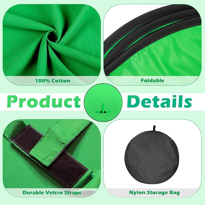 Portable Green Screen Chair, 57 in Collapsible Greenscreen Backdrop with Stand Double Sided Green Background, Chroma Key Backdrop for Zoom/Streaming, Gaming & Meetings
