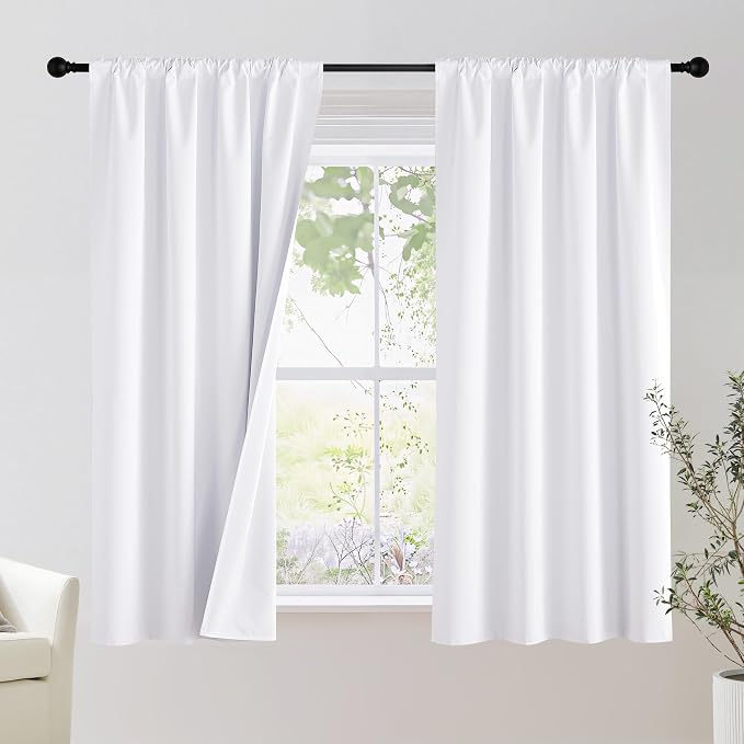 NICETOWN Bedroom 100% Blackout Curtains, 2 Panels, 42 by 63, Snow White, Window Treatment Rod Pocket Curtains/Drapes for Bedroom