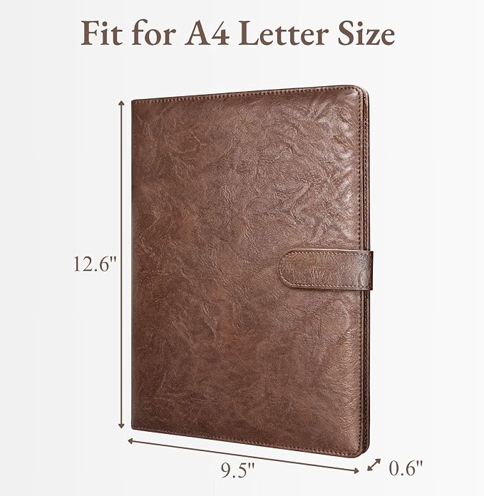 Mymazn Padfolio Portfolio Folder, Faux Leather Interview Resume Folder with Document Organizer & Business Card Holder, Letter-Sized Notepad Legal Pad Holder for Men Women (Coffee)