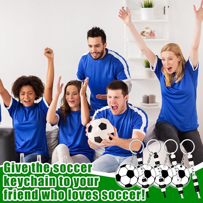 Suncalla 984 Pcs 24 Set Soccer Bead Keychain Making Kit DIY Soccer Bag Tag Sport Key Chain Crafts Adjustable Letter Beads Cards Strings Kit Team Gift Backpack Accessories Party Favors(White Black)