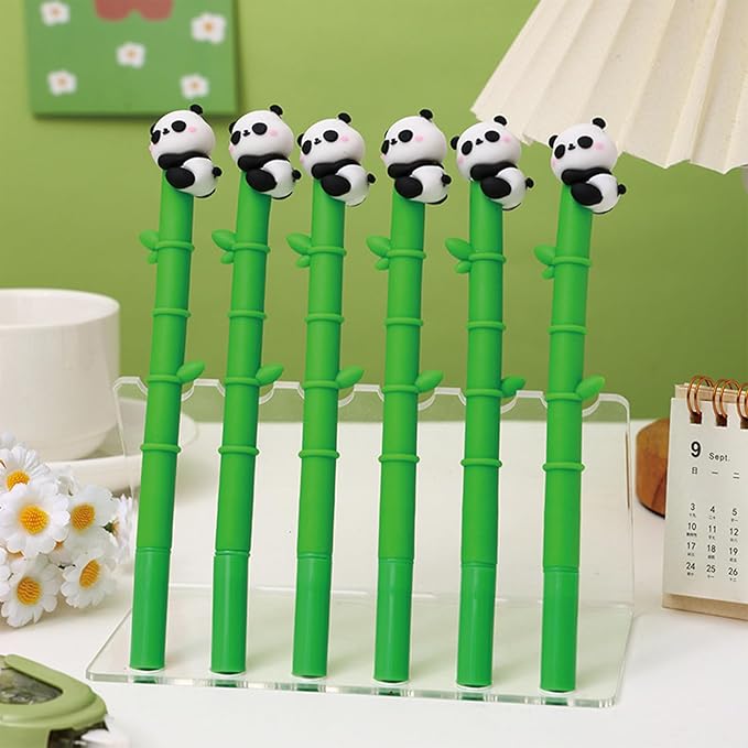 6 Pcs Cute Panda Pens Black Ink Gel Pens 0.5mm Smooth Writing Pen Green Bamboo Shaped Pen for Women Men Office School Supplies (6Pcs Panda)
