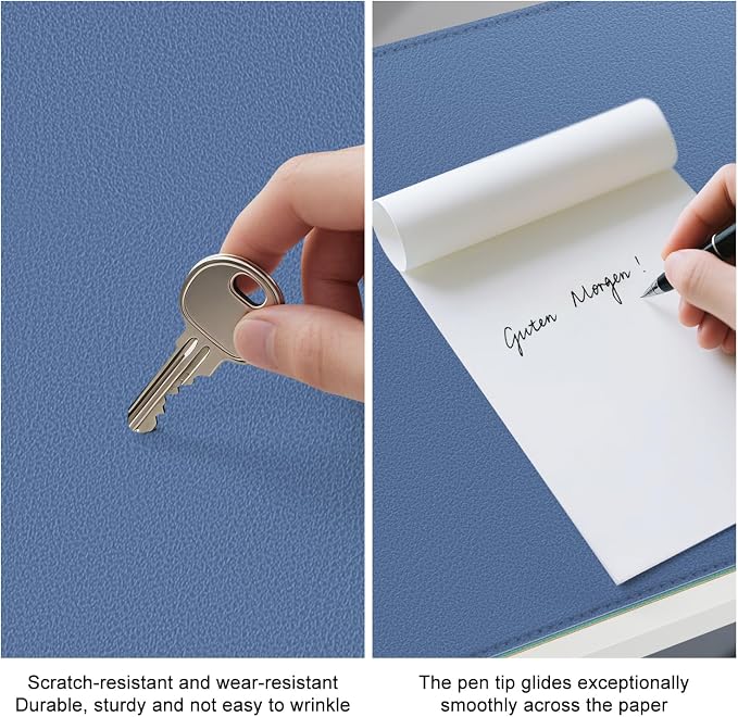 Dual Sided Leather Desk Mat - Waterproof Desk Pad - Ideal for Large Mouse Pad and Desk Mats on Top of Desks (Blue, 25"*13")